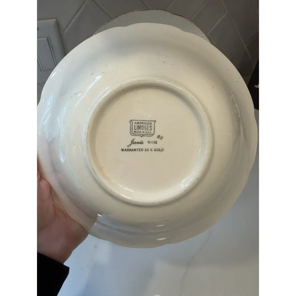 5 Piece Vintage American Limoges Janis R132 22k Gold Serving Bowl,  Plate-3 bowl